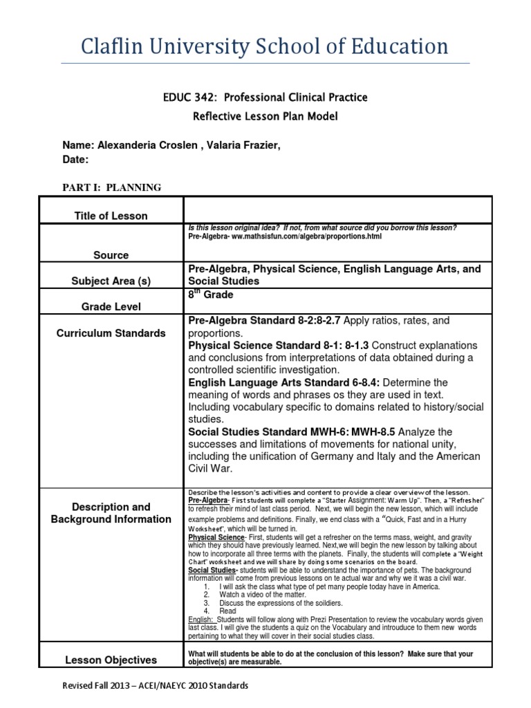 Reflective Lesson Plan and Rubric Group Project 2 | PDF | Lesson Plan ...