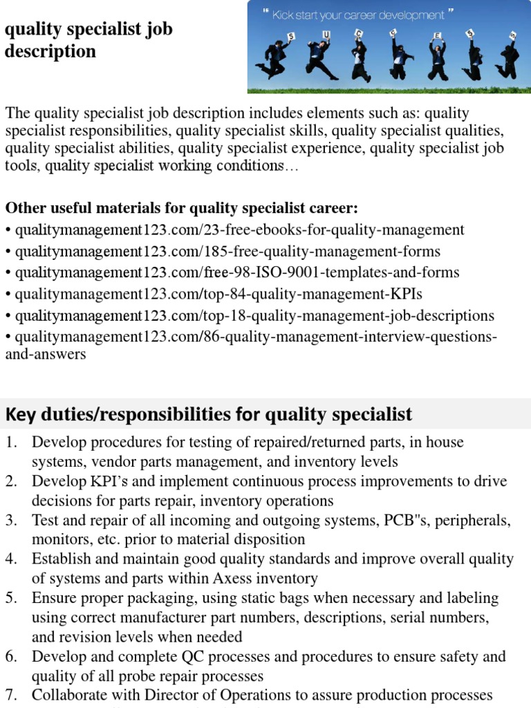 Quality Specialist Job Description PDF Expert Quality (Business)