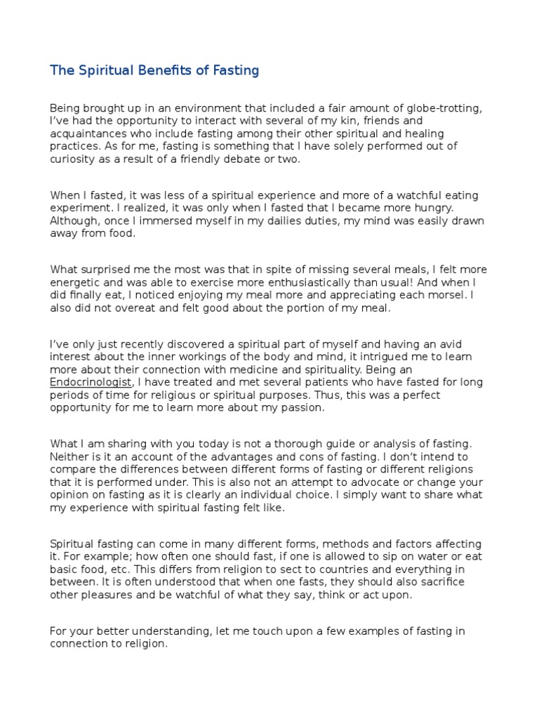 Spiritual Benefits of Fasting Explained | PDF | Fasting | Spirituality