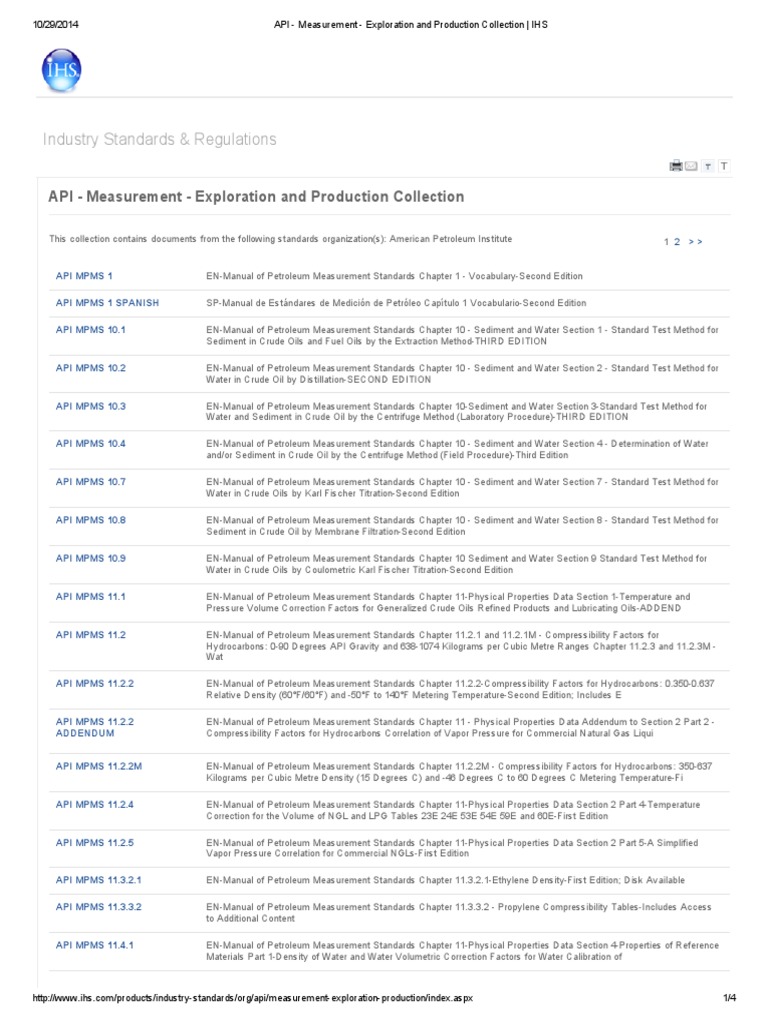 API - Measurement - Exploration and Production Collection - IHS | PDF ...