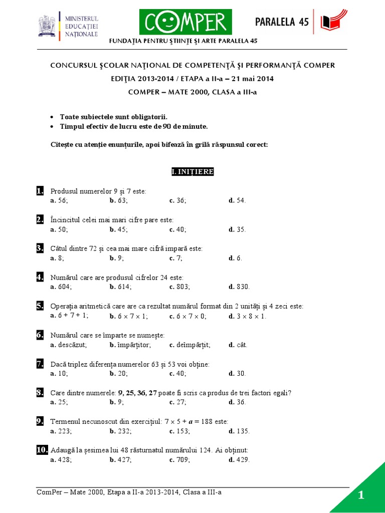 Subiect Si Barem Matematica Etapaii Clasaiii 13 14 Pdf