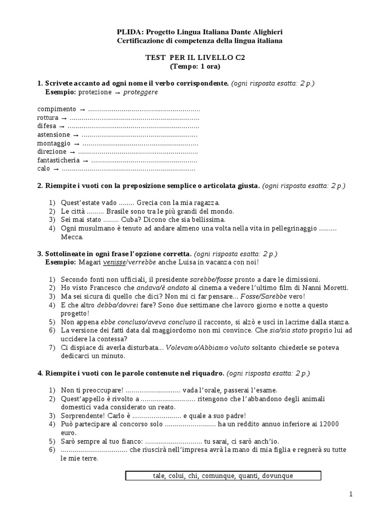 European Classification of Languages - Test of Italian C2 (Level of ...