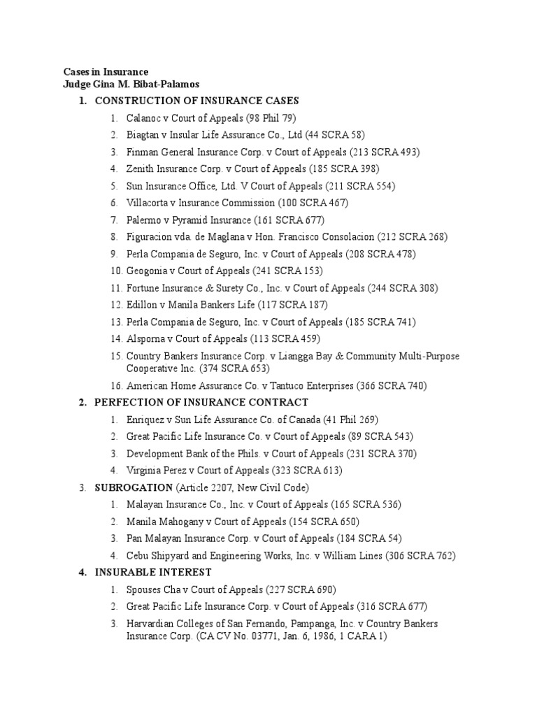 Caselist in Insurance | PDF | Business | Science & Mathematics