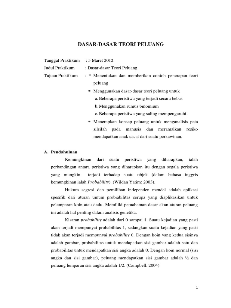 Laporan Praktikum Dasar-Dasar Teori Peluang | PDF