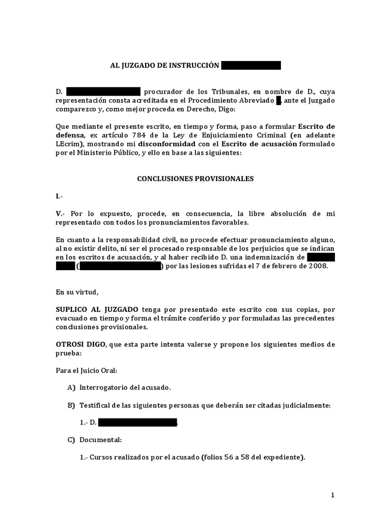 Escrito de acusación por lesiones