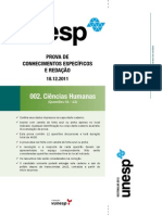 Prova de Conhecimentos Específicos e Redação - Ciências Humanas