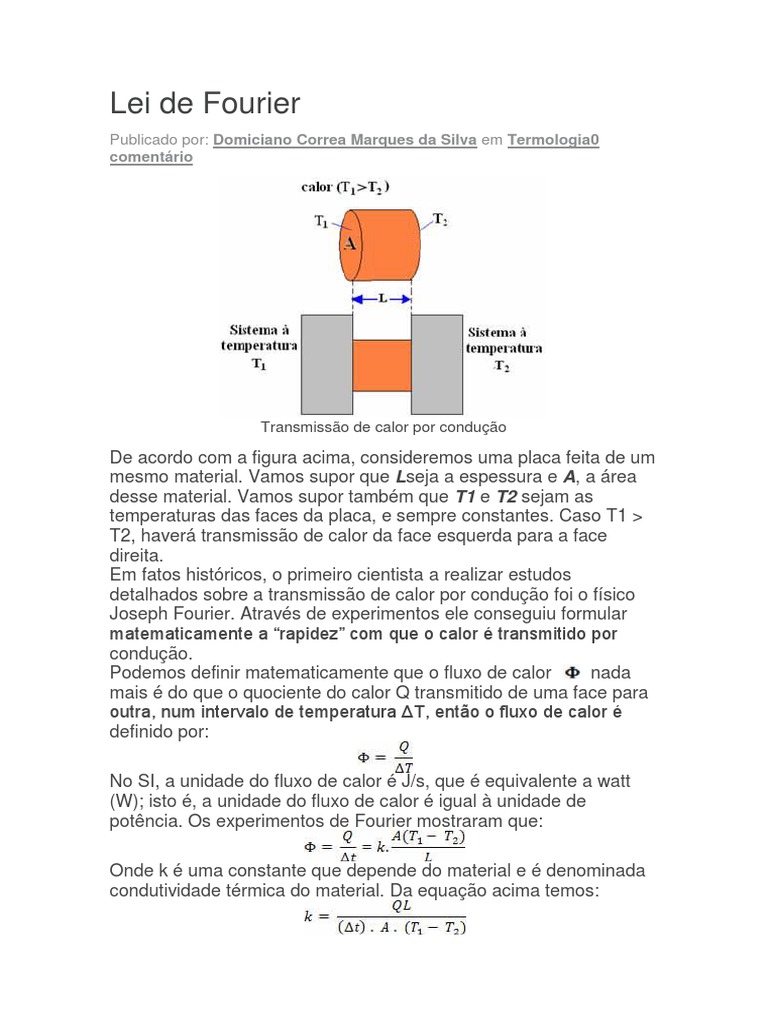 Lei de Fourier e Condução Térmica | PDF | Condução térmica ...