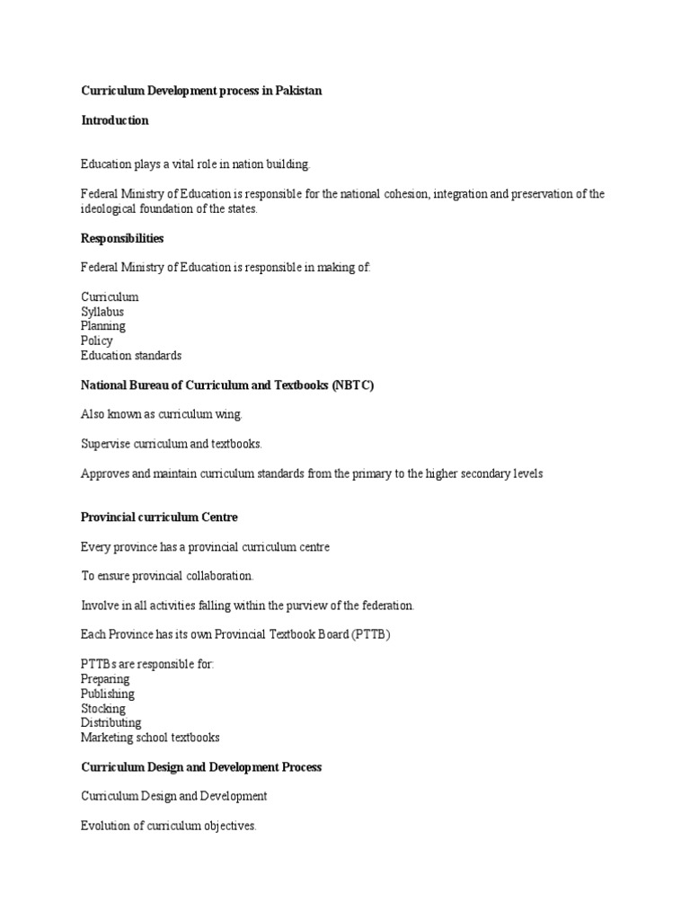 Curriculum Development Process in Pakistan | PDF | Curriculum | Behaviorism
