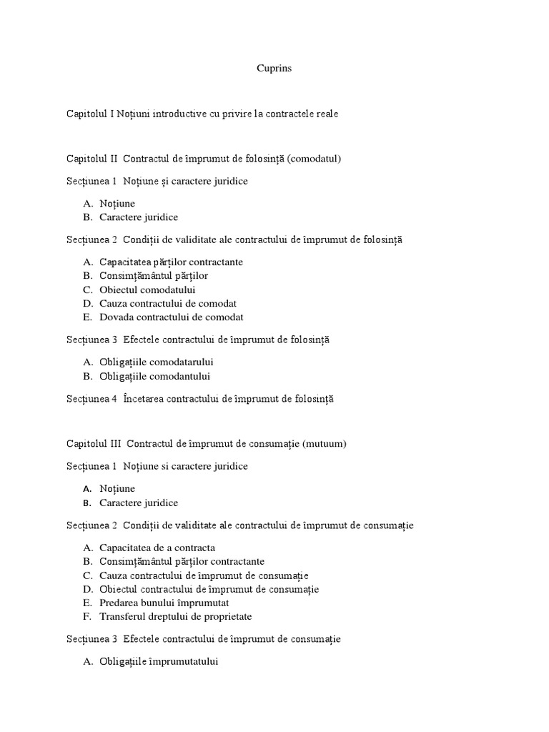 Cuprins Licenta Contract De Imprumut