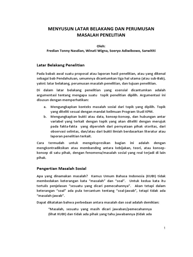 Latar Belakang Perumusan Masalah Penelitian  PDF