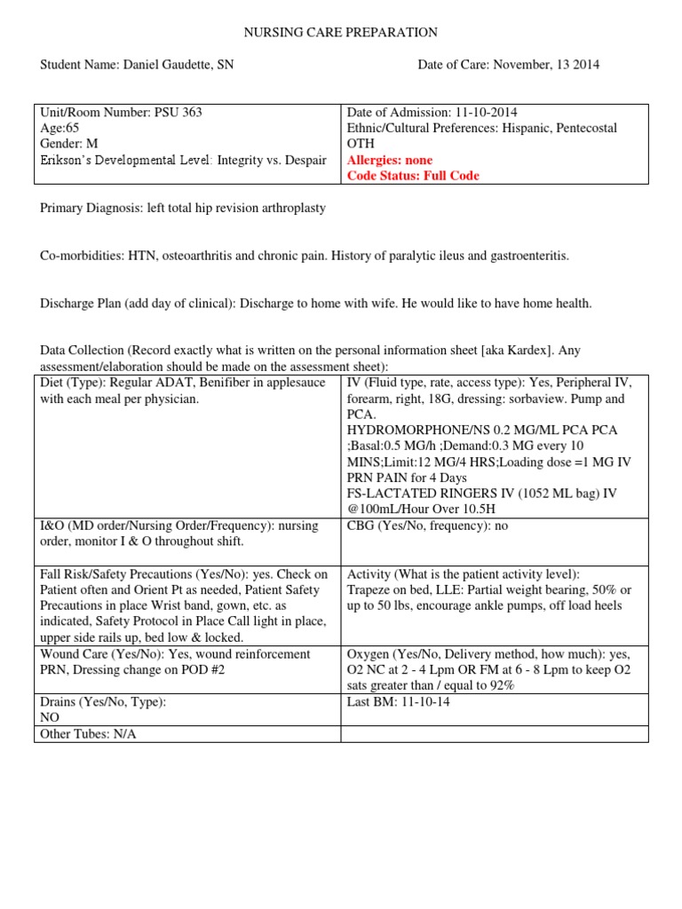 Care Plan Hip Replacement 111314 Osteoarthritis Bone