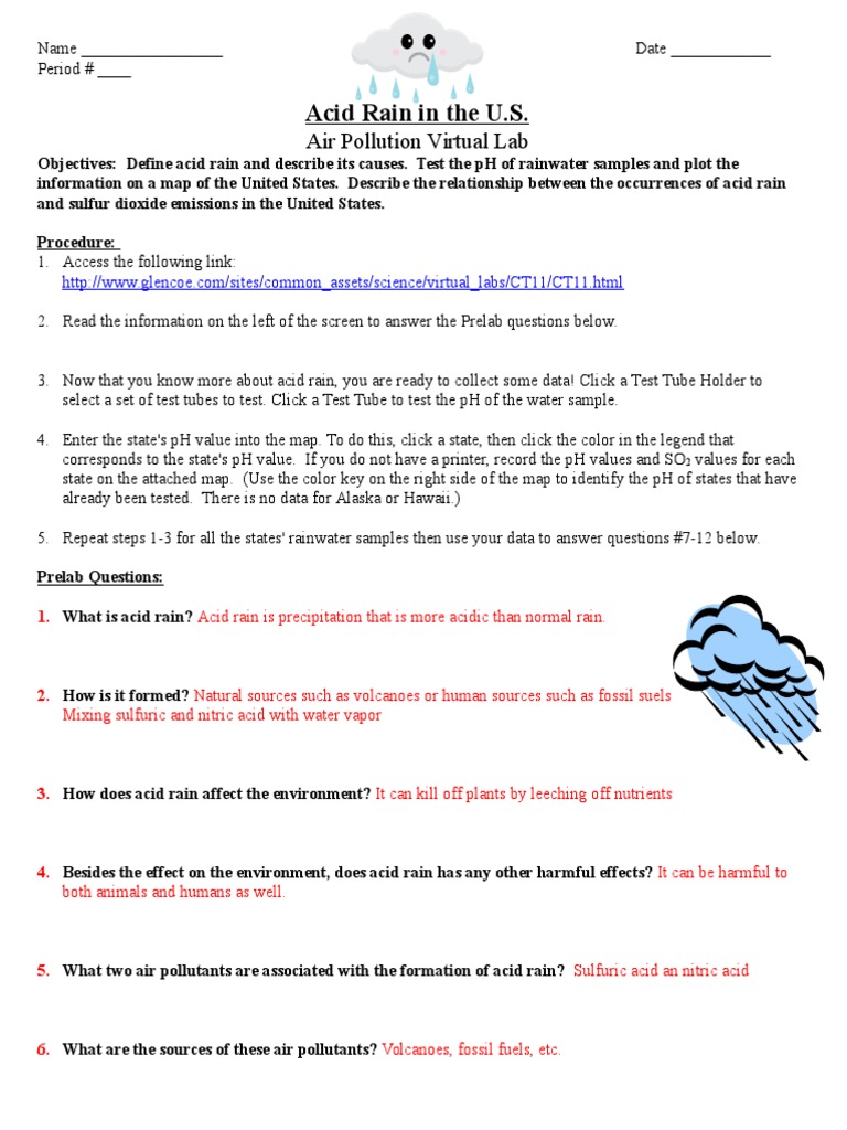 worksheet Ph And Acid Rain Worksheet acid rain virtual lab worksheet air pollution