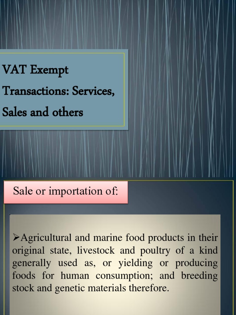 VAT Exempt Transactions and Services PDF Value Added Tax Livestock