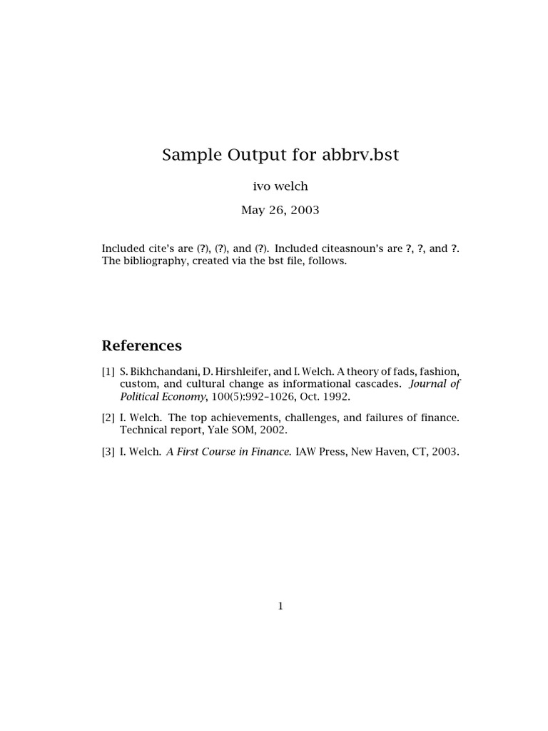 Sample Output for abbrv.bst File | PDF | Finance & Money Management ...