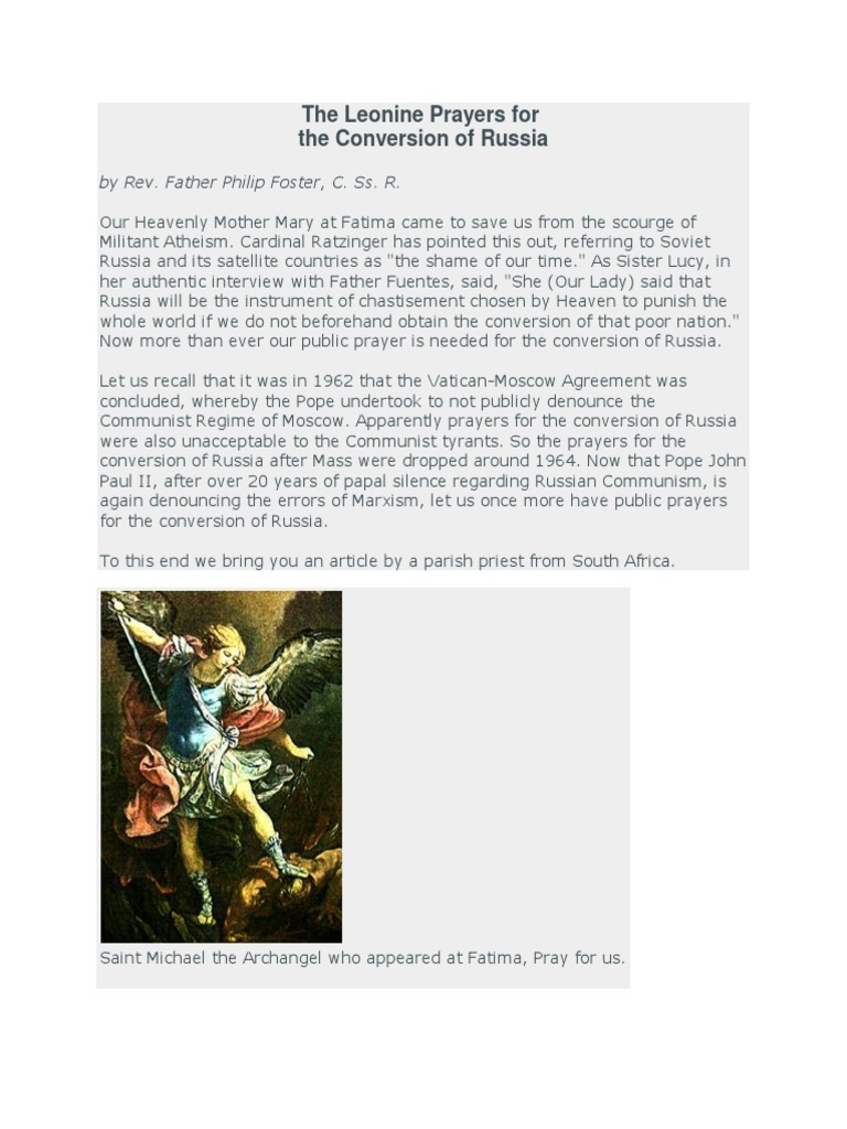 The Leonine Prayers For The Conversion of Russia | PDF | Our Lady Of Fátima | Mary, Mother Of Jesus