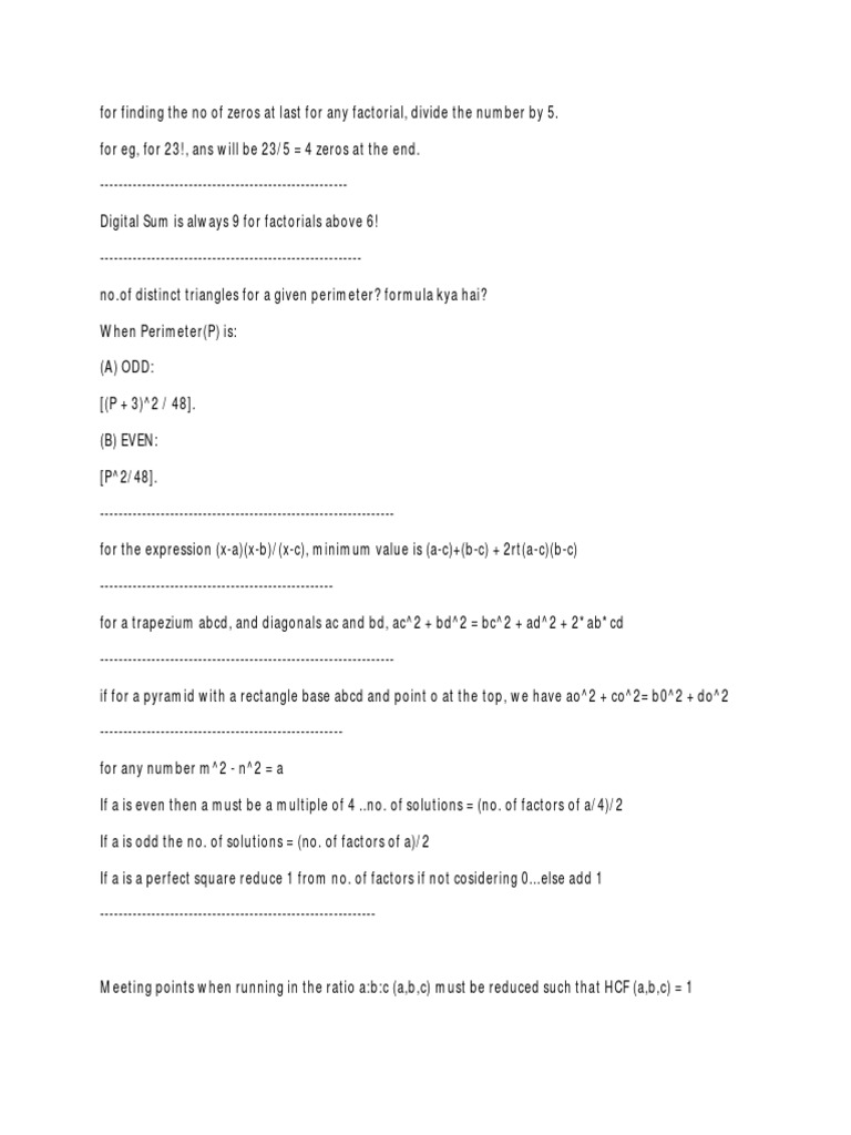 Factorial Properties and Triangle Formulas | PDF | Geometry ...