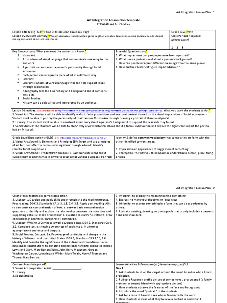 art lesson plan | Reading Comprehension | Literacy