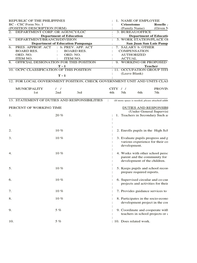 PDF Personal Description Form Secondary School Sharing