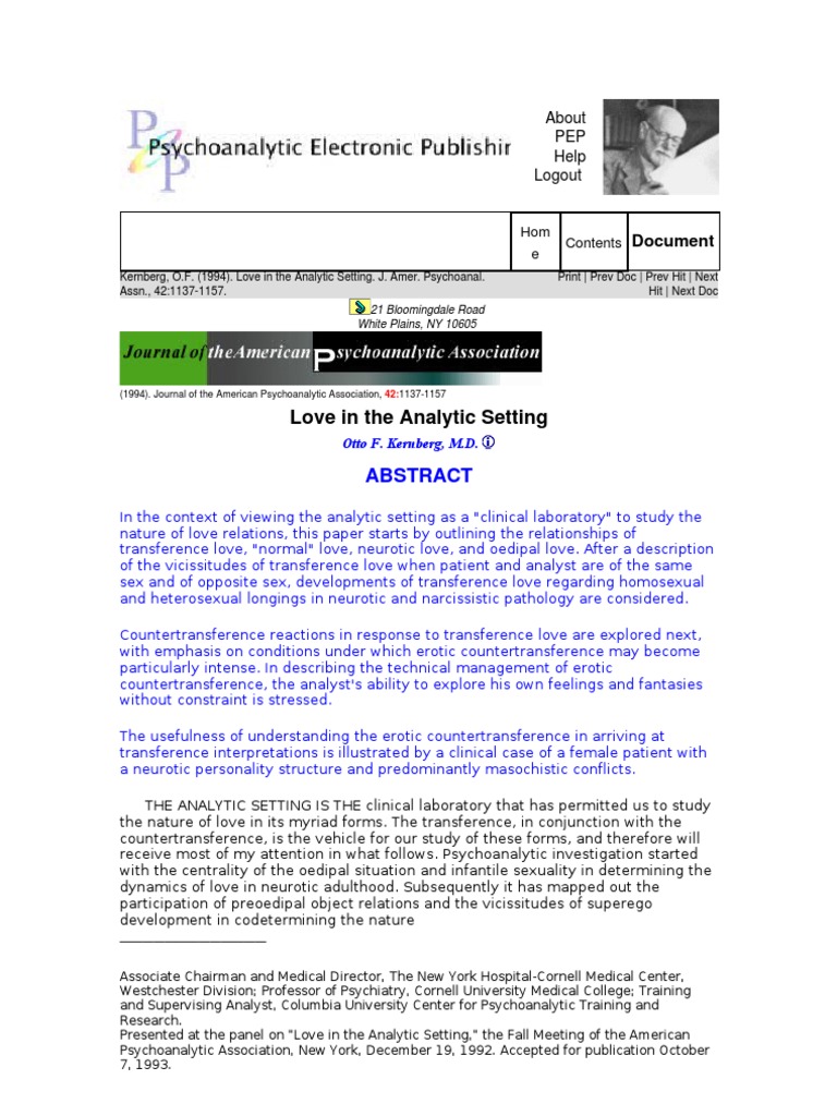 Love in The Analytic Setting | PDF | Psychoanalysis | Oedipus Complex