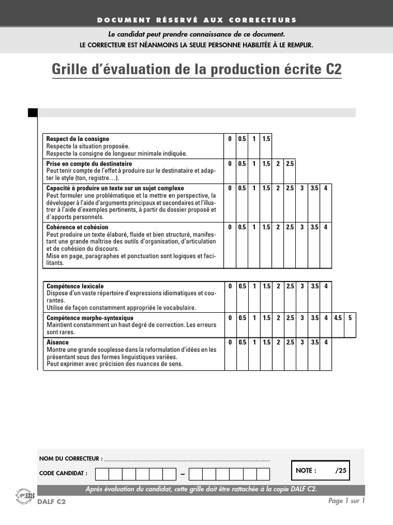 Grille De Relecture Production D'écrit Grille d’évaluation de la production écrite C2: Le candidat peut