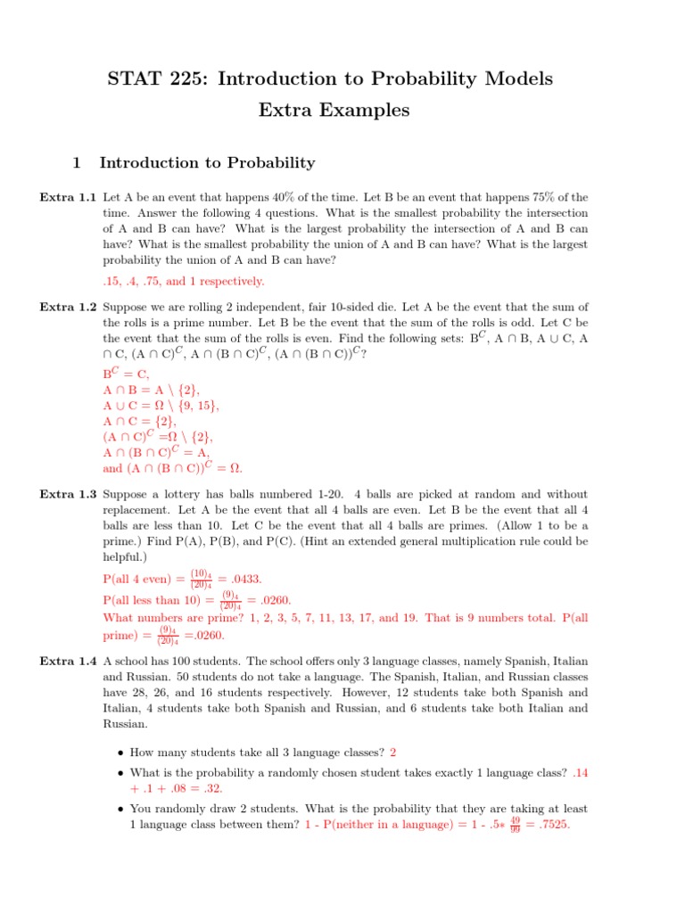 Probability Models and Exercises | PDF | Expected Value | Variance