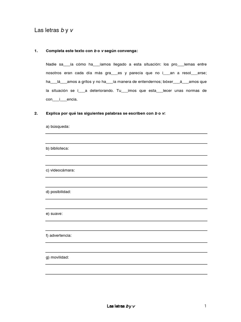 Uso de las letras b y v en español | PDF