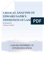 Critical Analysis on Definition of Language by Edward Sapir