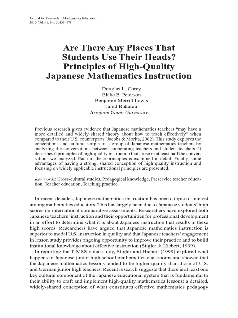 Principles of Japanese Math Instruction | PDF | Lesson Plan | Teachers