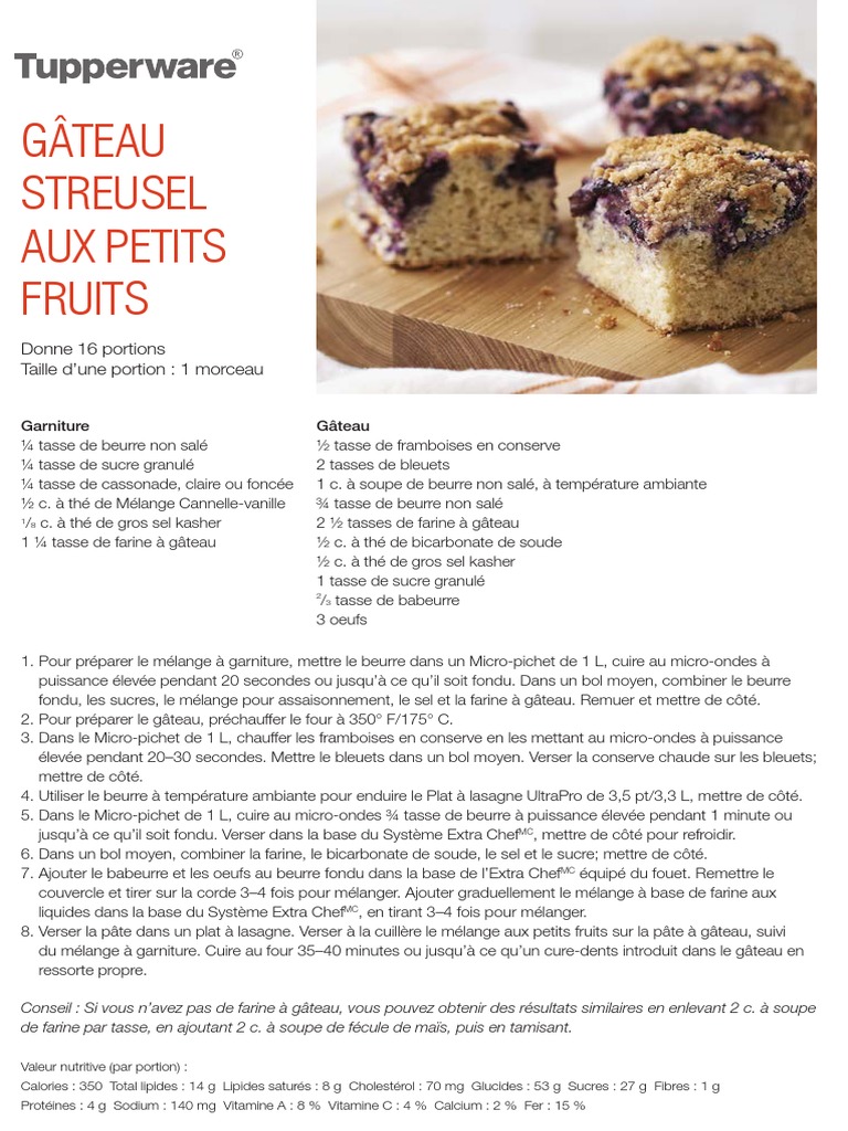 Tupperware Gateau Streusel Aux Petits Fruits Pdf Information Nutritionnelle Preparation De Nourriture Et De Boisson