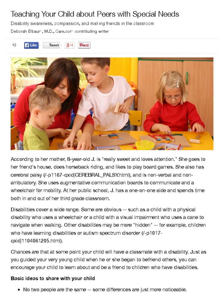 Teaching Your Child About Peers With Special Needs - Care Com | PDF ...