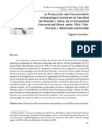 (2004) Garbulsky, Edgardo. La Producción Del Conocimiento Antropológico-Social en La Facultad de Filosofía y Letras de La Universidad Nacional Del Litoral