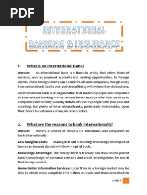 International Banking Foreign Exchange Market Mortgage Backed