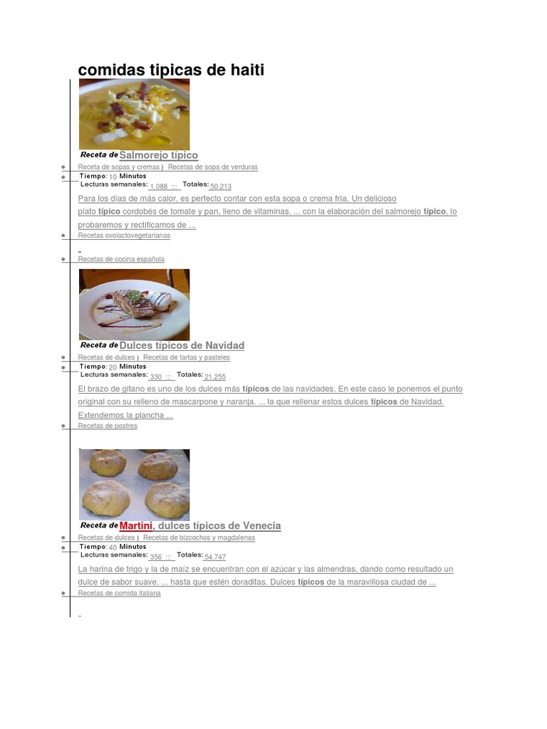 Comidas Tipicas de Haiti | PDF | Cocina española | Postres