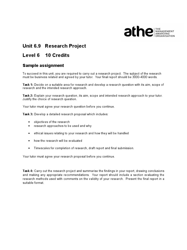 Unit 6.9 Research Project Level 6 10 Credits: Sample Assignment | PDF ...