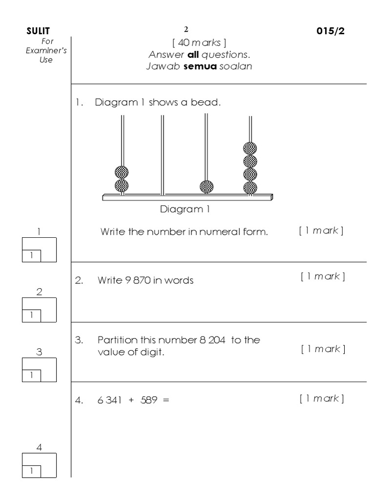 Primary Math Exam Questions 015/2 | PDF | Teaching Mathematics | Science