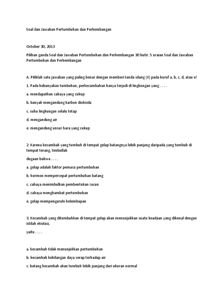 Soal Dan Jawaban Pertumbuhan Dan Perkembangan