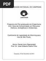 Coeficiente de Rugosidade de Manning Para Rios de São Paulo