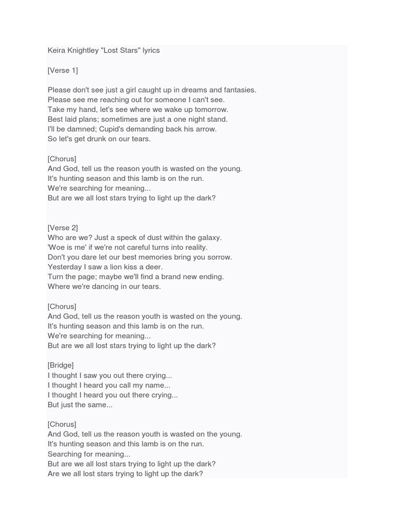Lost Stars Pdf Refrain Song Structure