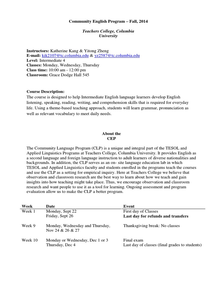 Community English Program Fall 2014 | PDF | English As A Second Or ...