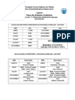 Datas Das Reuniões e Missas Da Pastoral - Ano 2015