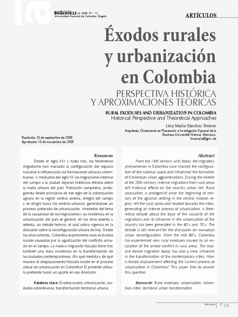 Éxodos rurales y urbanización en Colombia | PDF | Migración humana ...