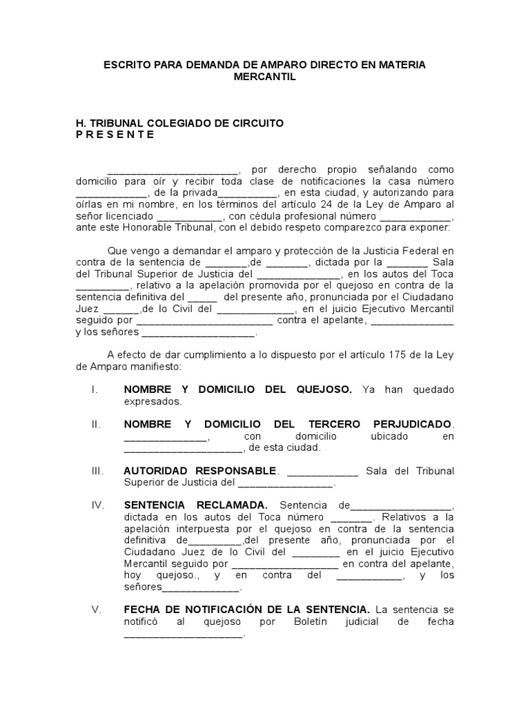 Demanda de Amparo Directo Mercantil | PDF | Caso de ley | Liquidación