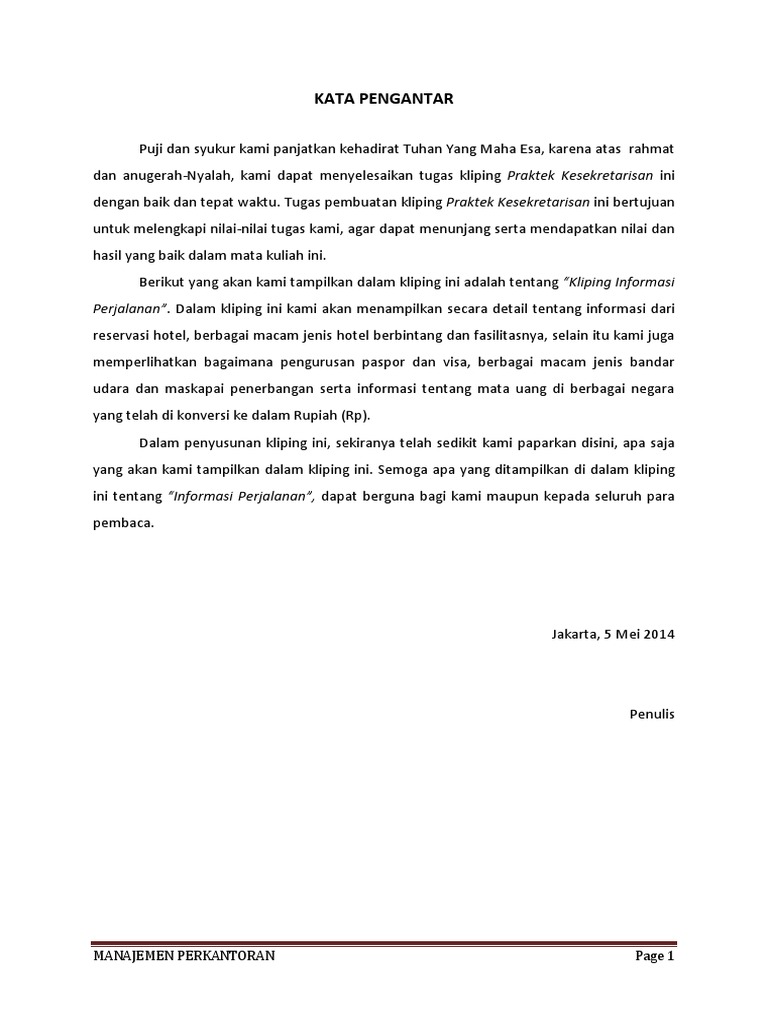 Kata Pengantar Perjalanan”. Dalam kliping ini kami akan