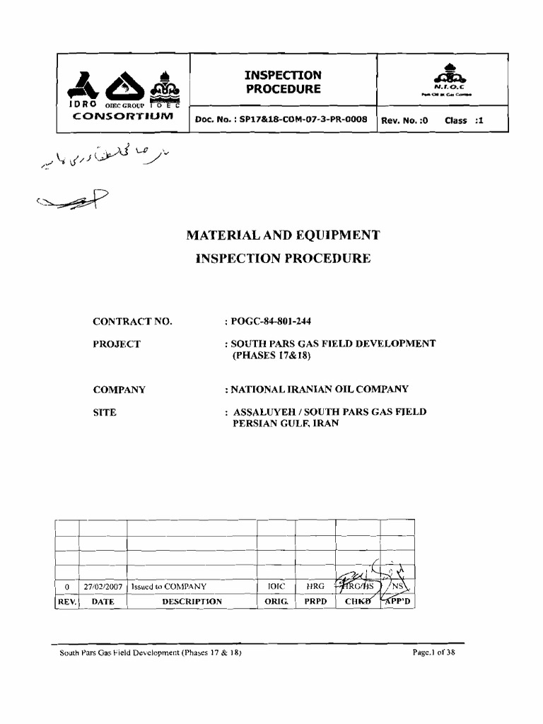 Material & Equipment Inspection Procedure) | PDF