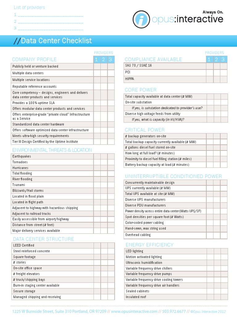 Data Centers Checklists – Data Center Checklist : PDF for Data Center ...