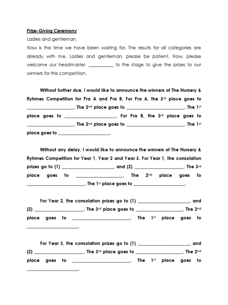 Prize-Giving Ceremony Script | PDF | Leisure