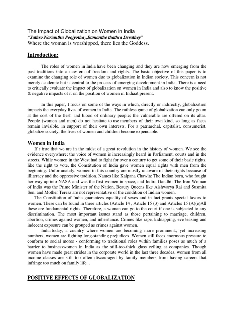 Globalization's Impact on Indian Women | PDF | Globalization | Employment