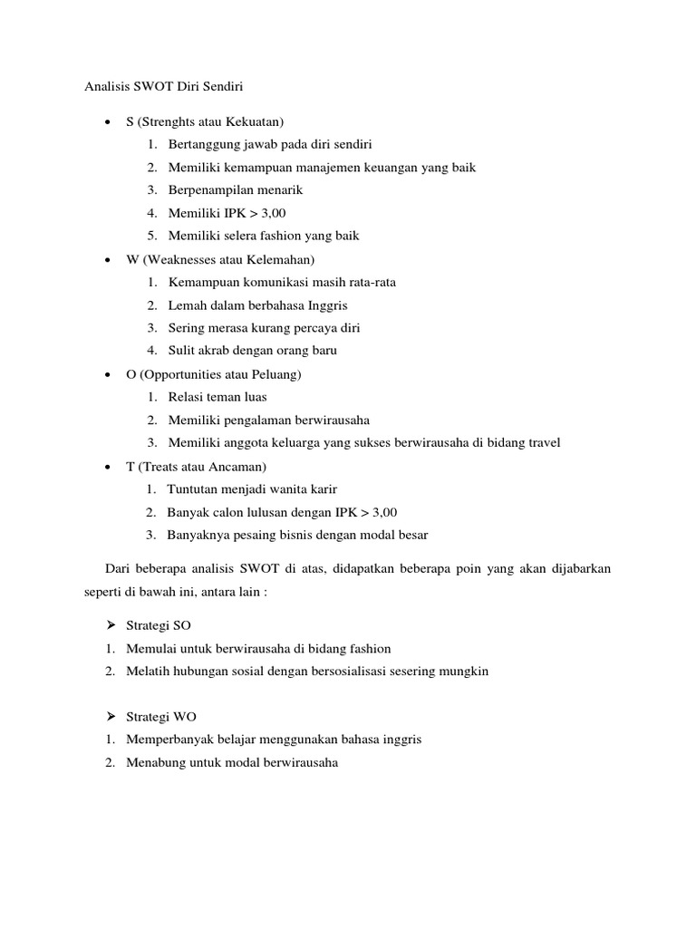 Analisis Swot Diri Sendiri Pdf