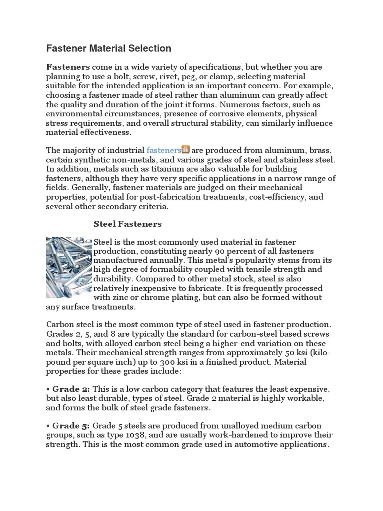 Fastener Material Selection Guide | PDF | Steel | Stainless Steel