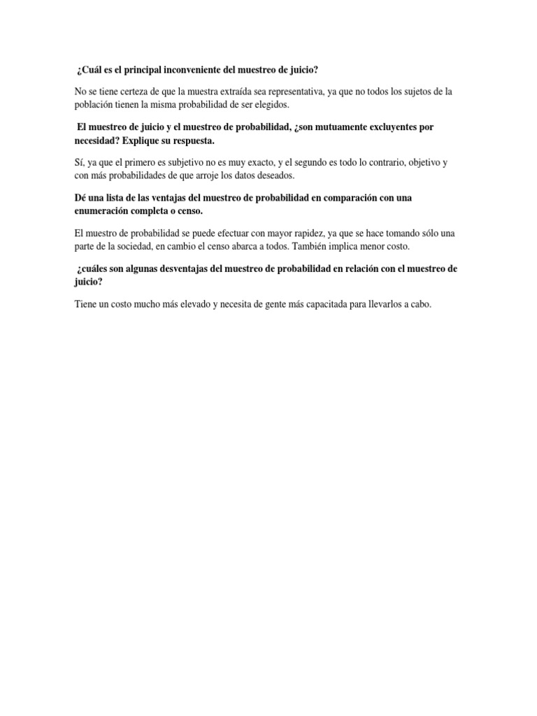 Cuál Es El Principal Inconveniente Del Muestreo de Juicio | PDF ...